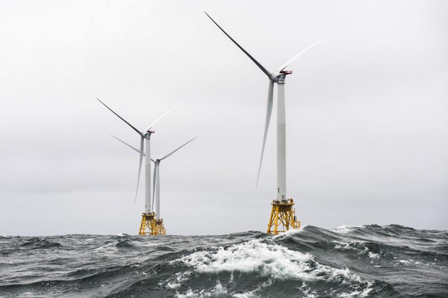 Offshore wind turbines with waves at Block Island