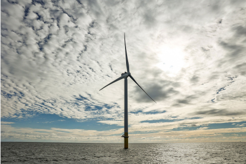 A wind turbine operates at the South Fork Wind Farm in the Atlantic Ocean off of Long Island, N.Y. on Dec. 7, 2023. Credit: Steve Pfost/Newsday RM via Getty Images